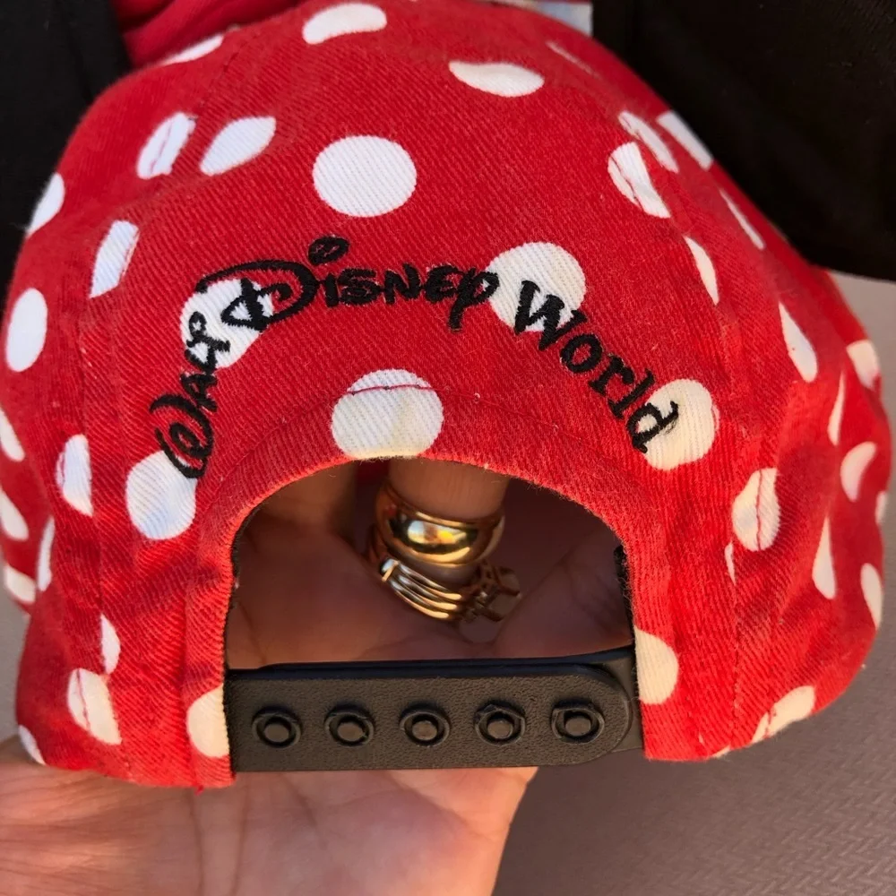 Walt Disney World Black Red Polka Dots‎ Autographed Minnie Mouse Ears Bow Hat